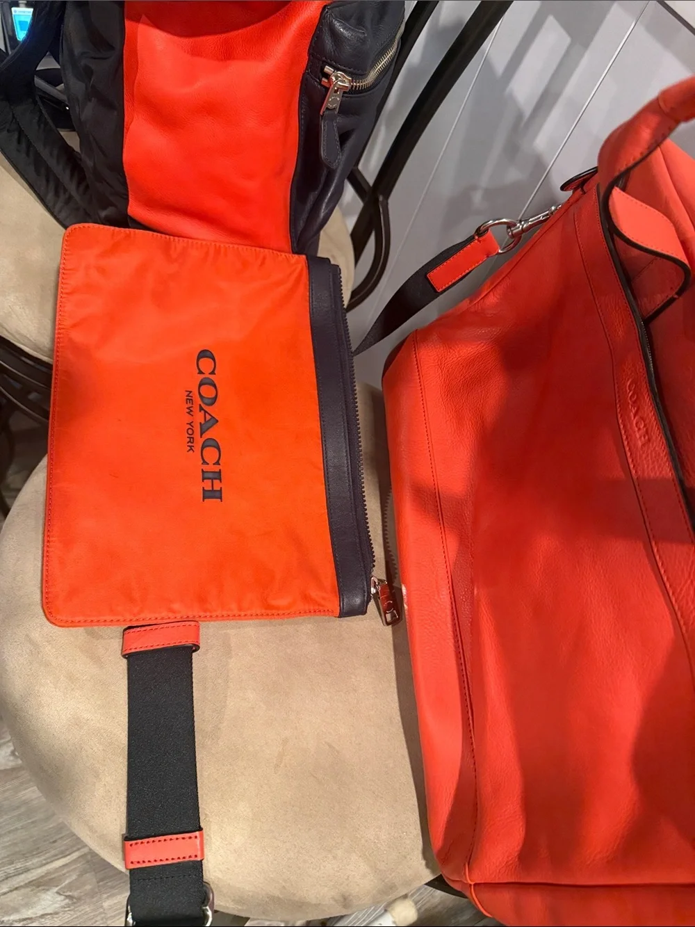 Coach Men’s Orange and Black Leather Terrain Trek, Briefcase & Pouch Set